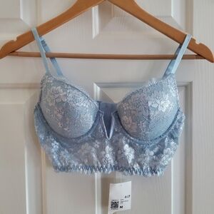 NWT Forever 21 Floral Shimmer Lace Underwire Bra light blue sz M
